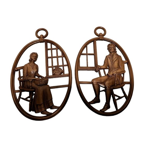 Other - Syroco Wall Hanging Art Plaques Mid Century MCM Pilgrims John and Priscilla